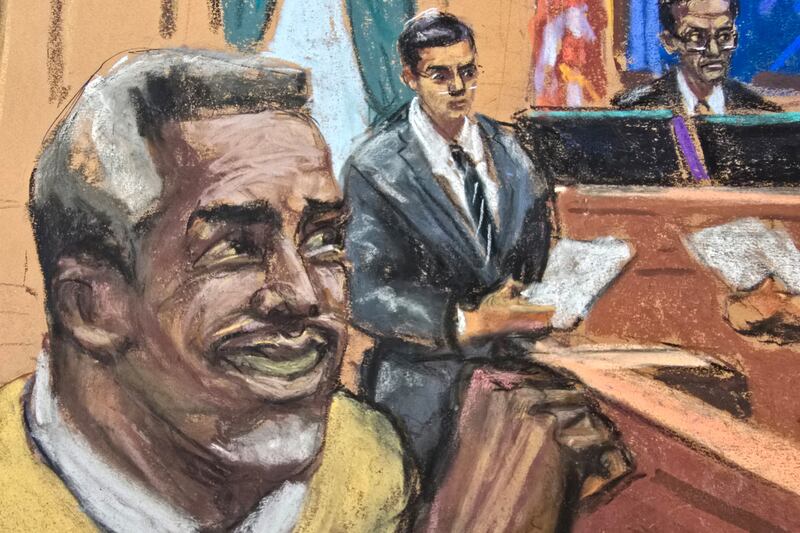 Courtroom sketch of Combs.