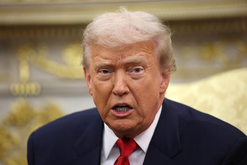 WASHINGTON, DC - NOVEMBER 18: U.S. President Donald Trump speaks during a bilateral meeting with Crown Prince and Prime Minister Mohammed bin Salman of Saudi Arabia in the Oval Office of the White House on November 18, 2025 in Washington, DC. Trump is hosting the crown prince for meetings aimed at strengthening economic and defense ties, including the U.S. sale of F-35 fighter jets to Saudi Arabia. (Photo by Win McNamee/Getty Images)