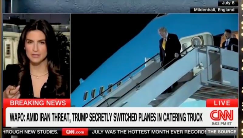 Donald Trump back on Air Force One after landing in England.