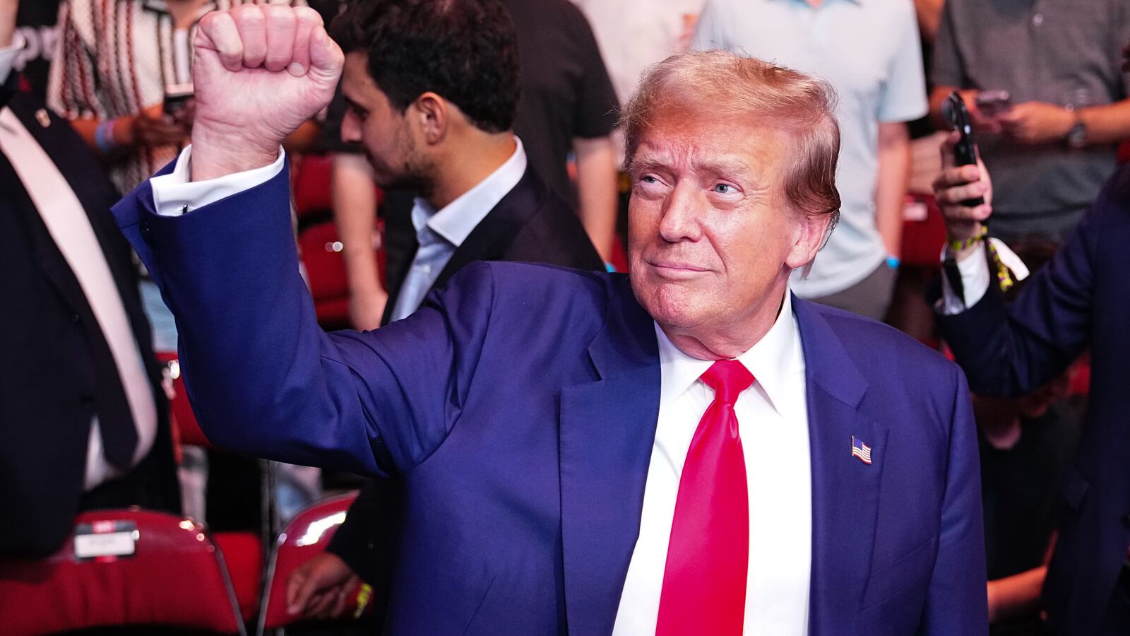 Former President of the United States of America, Donald Trump, is seen in attendance during the UFC 302 event at Prudential Center on June 01, 2024 in Newark, New Jersey.