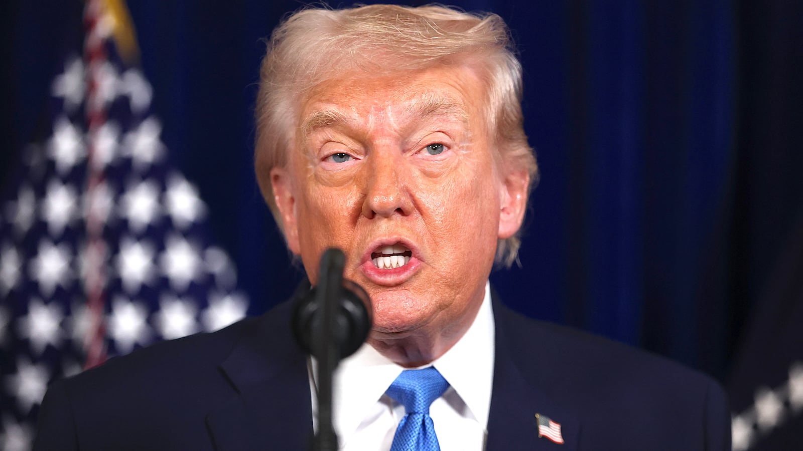 President Donald Trump addresses the media during a news conference at his Mar-a-Lago club on January 03, 2026, in Palm Beach, Florida.