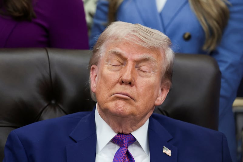President Donald Trump attends a maternal health event in the Oval Office at the White House in Washington, D.C. on May 11, 2026.