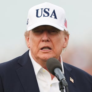 U.S. President Donald Trump speaks at the Amgen Irish Open 2026, at Trump International Golf Links in Doonbeg, County Clare, Ireland, September 13, 2026. REUTERS/Cathal McNaughton