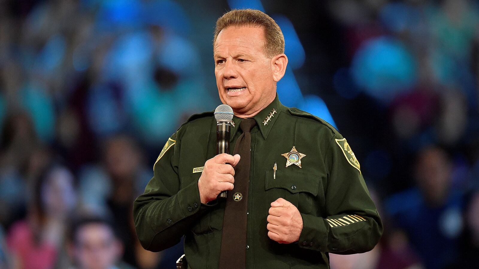 Broward County Sheriff Scott Israel speaks before the start of a CNN town hall meeting at the BB&T Center, in Sunrise, Florida