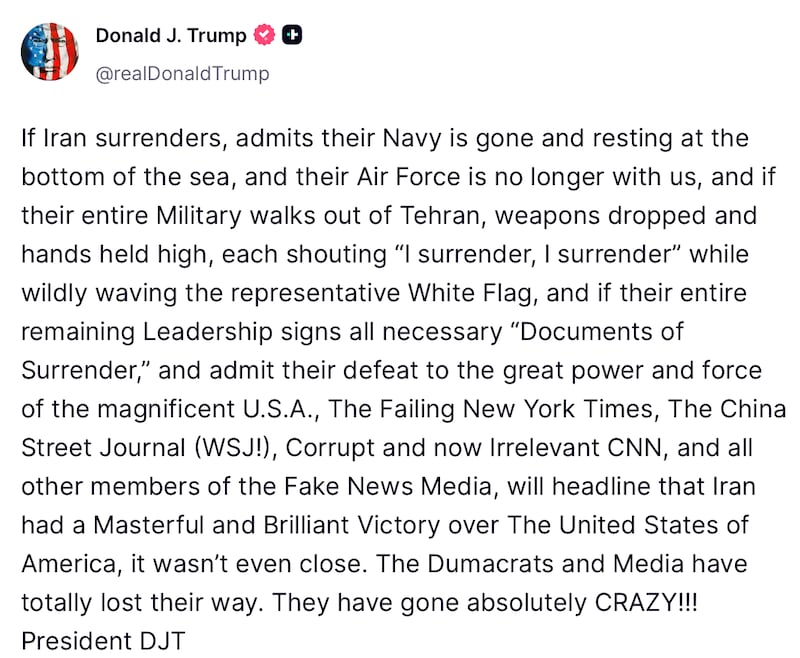 Trump's Truth Social post about Iran has now been shared three separate times.