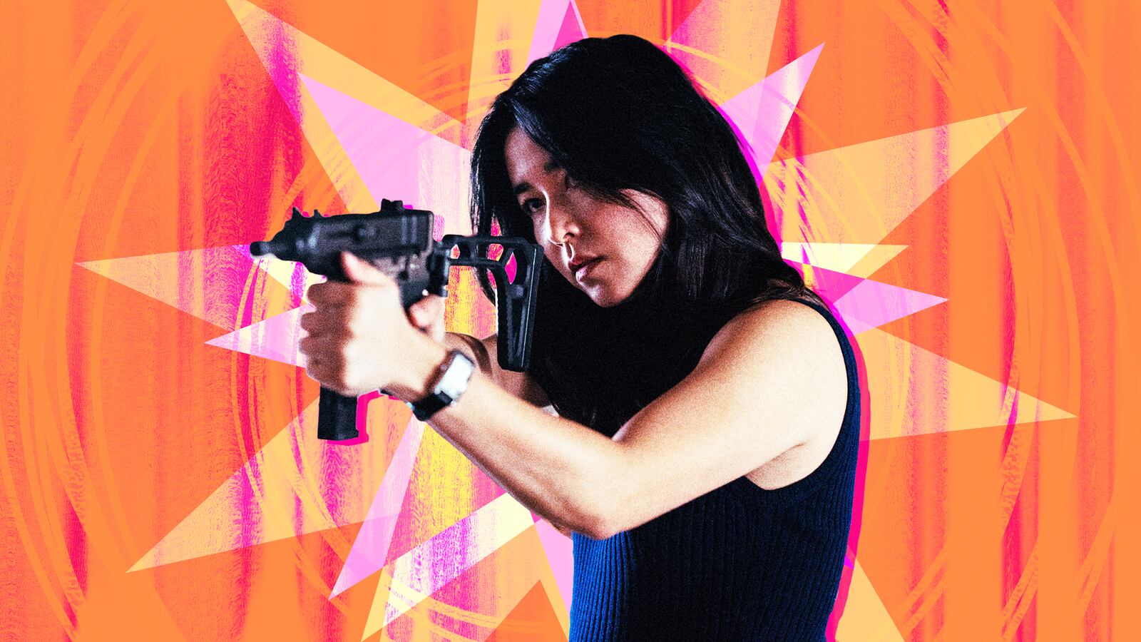 A photo illustration of Maya Erksine in Mr. and Mrs. Smith.