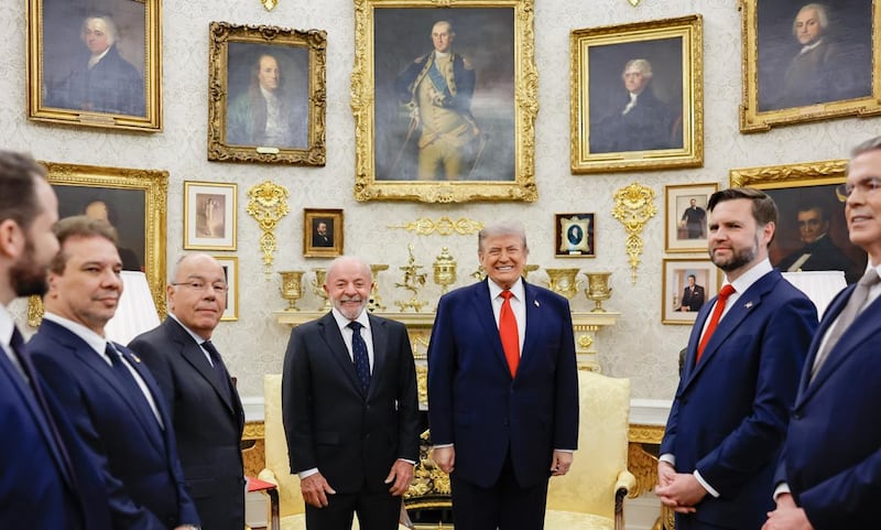 The discoloration on President Donald Trump’s right hand was most visible in a photo from inside his blinged-up Oval Office.