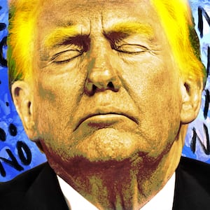 A photo illustration of Donald Trump and various "No" text.