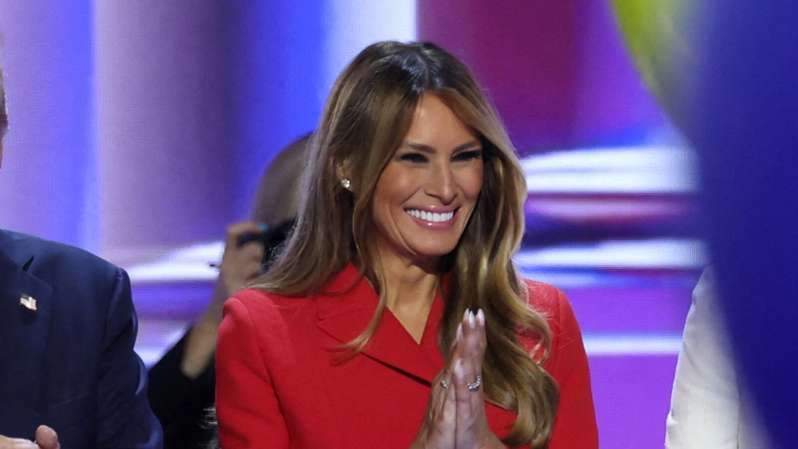Melania Trump appears alongside Donald Trump at the RNC.
