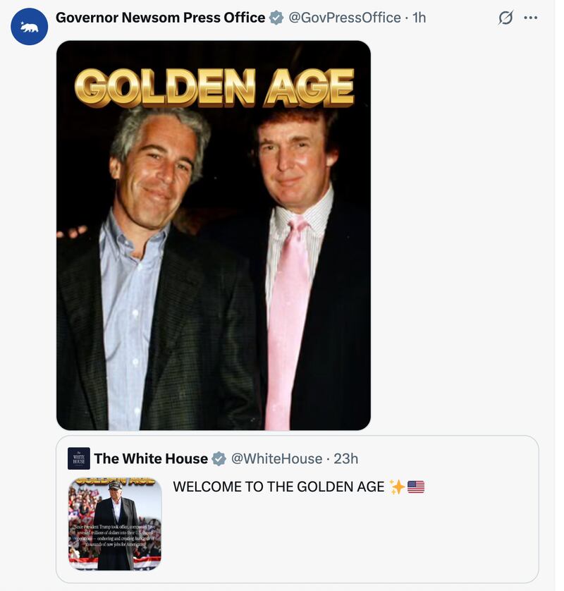 Newsom has repeatedly drawn attention to Trump's once-close relationship with Epstein.