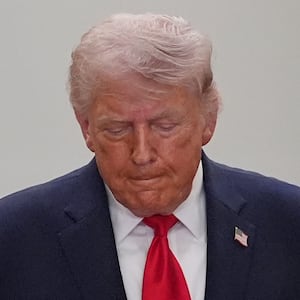 President Donald Trump arrives to address the nation from the Cross Hall of the White House on April 1, 2026 in Washington, DC.