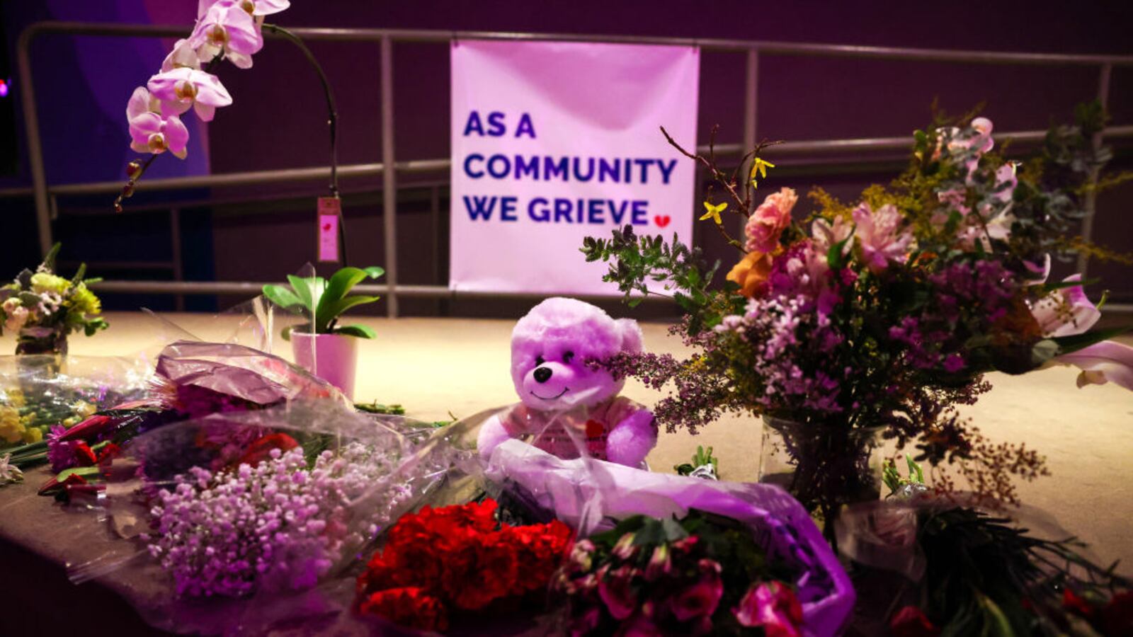 A tribute banner and memorial was erected in Half Moon Bay, California, after seven people were killed there on Monday evening.