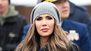 CHICAGO, ILLINOIS - DECEMBER 6: US Secretary of Homeland Security Kristi Noem participates in the annual Christmas Tree Ship arrival ceremony aboard the U.S. Coast Guard Cutter Mackinaw at Navy Pier on December 6, 2025 in Chicago, Illinois, United States. (Photo by Jacek Boczarski/Anadolu via Getty Images)