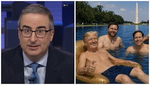jon oliver reacts to Trump AI pool image