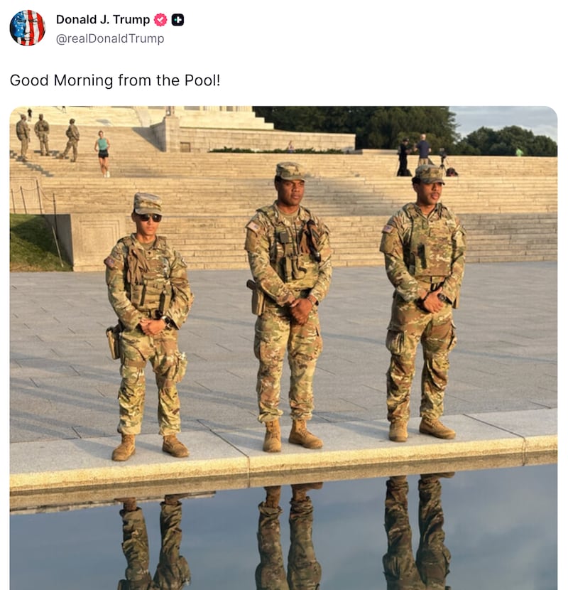 Donald Trump posts to Truth Social about the Reflecting Pool.
