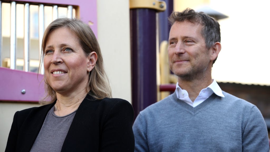 YouTube CEO Susan Wojcicki (L) stands with her husband Dennis Troper.