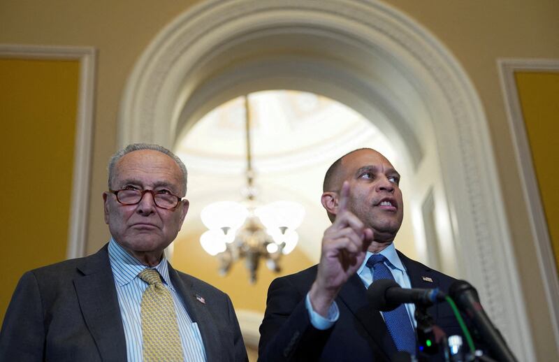 Senate Minority Leader Chuck Schumer and House Minority Leader Hakeem Jeffries are opposing the GOP's seven-week funding measure.