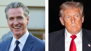 Collage of Gavin Newsom and Donald Trump.