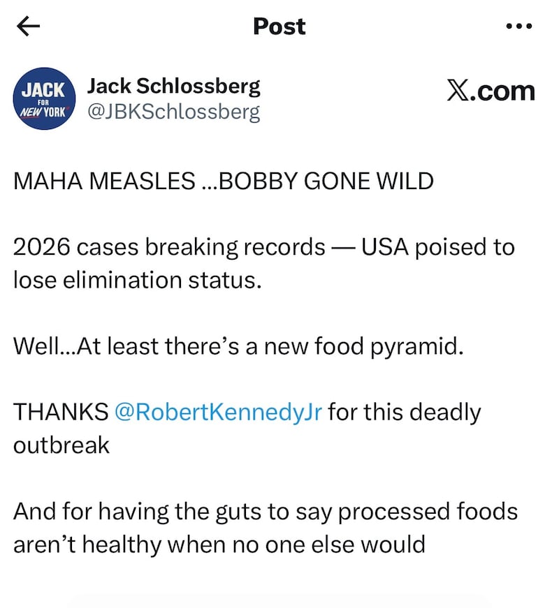 Jack Schlossberg placed the blame squarely on his cousin for the massive measles outbreak.