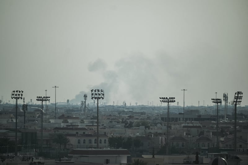 Smoke rises from an area in the direction of Al Udeid Air Base, Doha, Qatar.