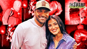 A photo illustration of Kash Patel and Alexis Wilkins and surveillance footage of Nancy Guthrie's alleged kidnapper.