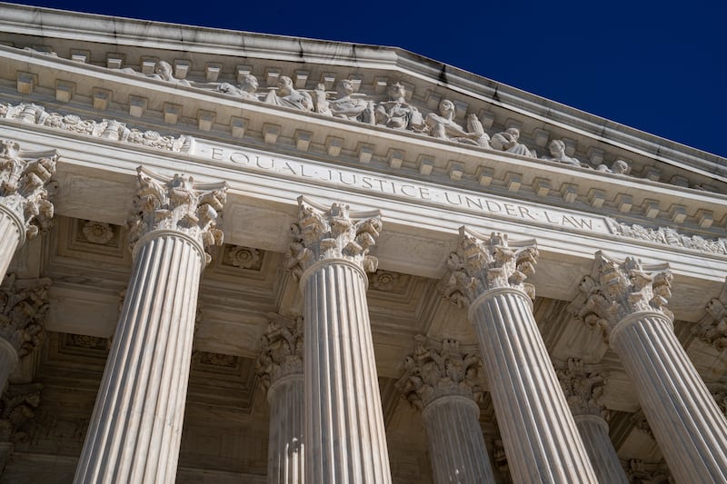 A view of the front of the U.S. Supreme Court building is seen on February 29, 2024 in Washington, D.C.