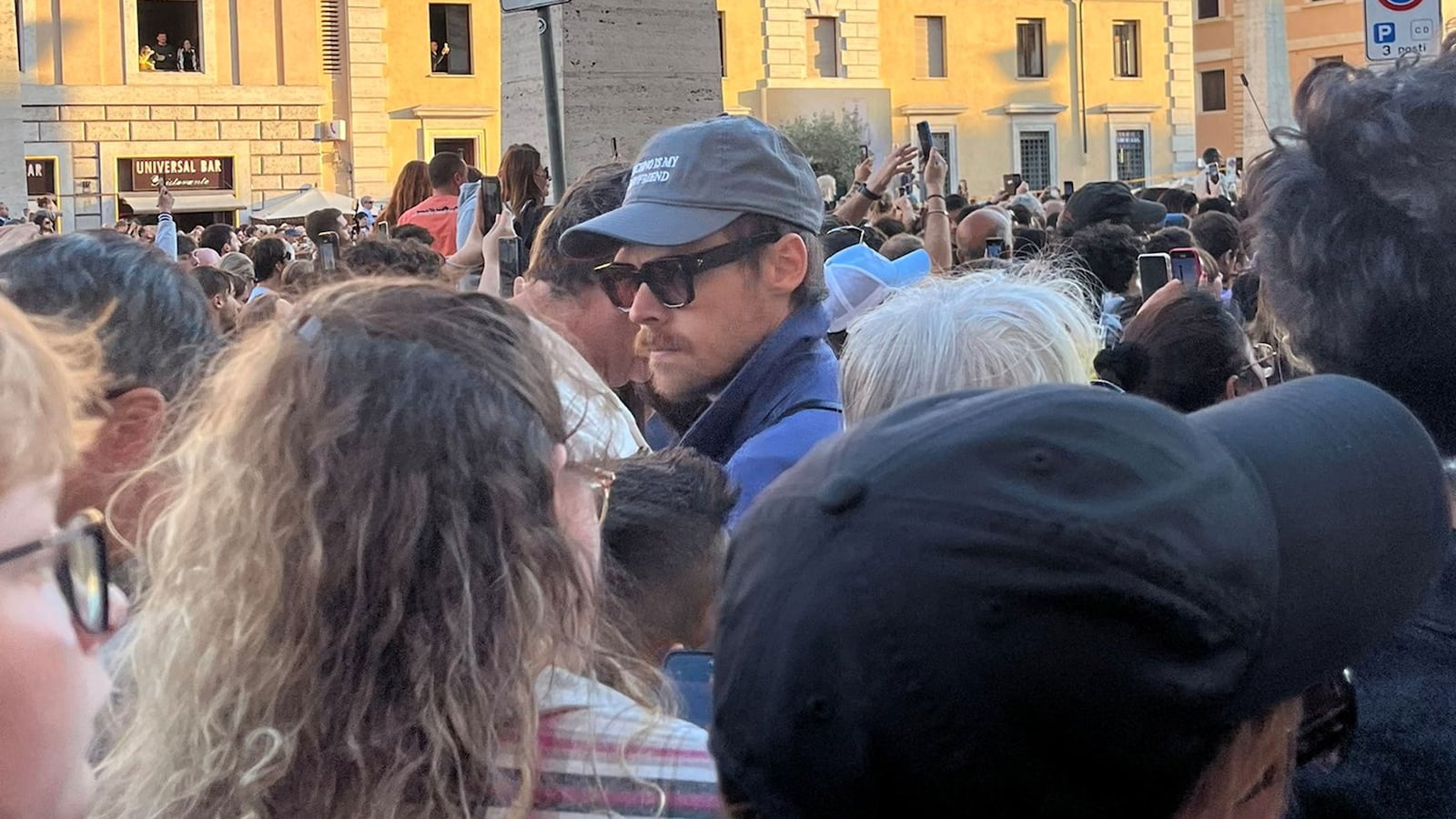 Harry Styles, former singer of the British boy band One Direction, wears a hat reading, "Techno is my boyfriend", on a street in Rome, Italy May 8, 2025 as cardinals gather at the Vatican for a conclave to elect a new pope, in this picture obtained from social media.