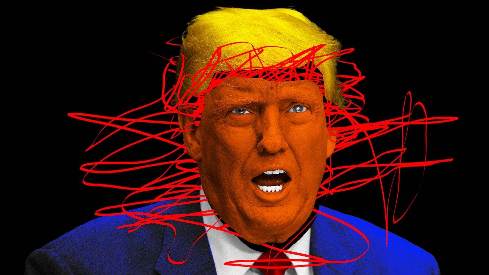 A photo illustration of President Donald Trump yelling and losing his mind.