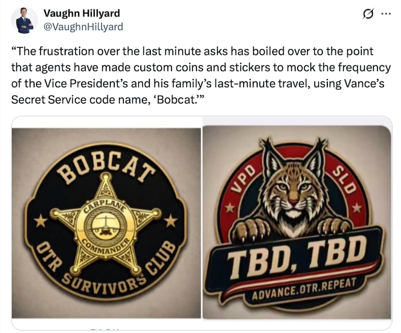 MS NOW's images of the Secret Service's 'Bobcat' merchandise.