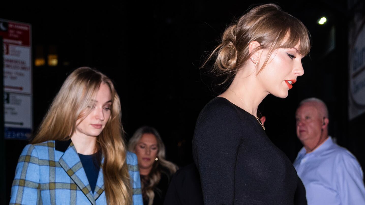 Sophie Turner (L) and Taylor Swift are seen in NoHo on November 04, 2023 in New York City