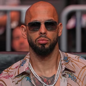 US-British socia media personality Andrew Tate arrives before President Donald Trump to attend UFC 327 at Kaseya Center, in Miami, on April 11, 2026.