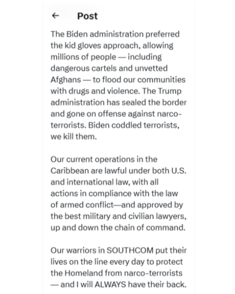 Defense Secretary Pete Hegseth on X.