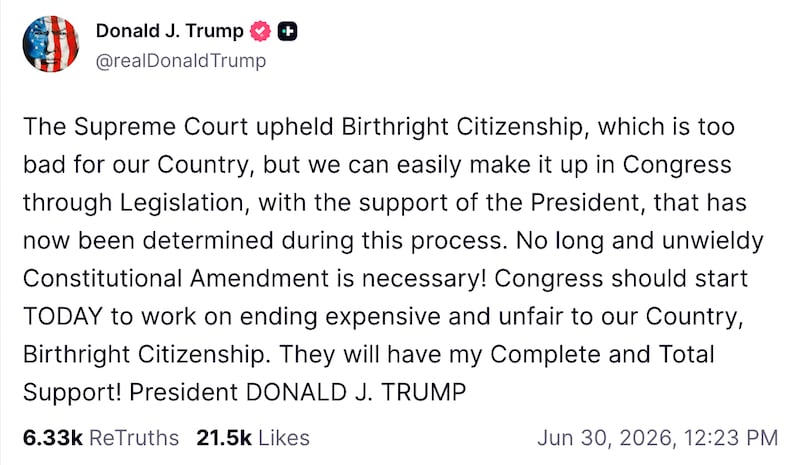 Trump furious about the Supreme Court's decision on birthright citizenship.
