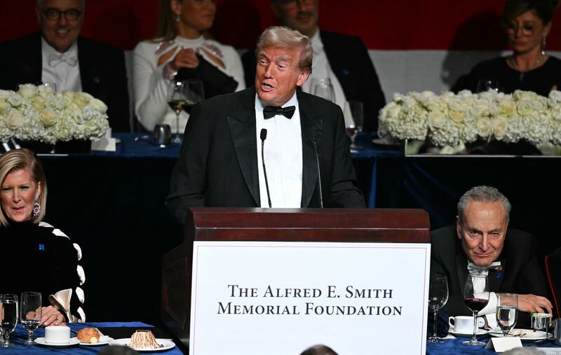 Donald Trump speaks during the 79th Annual Alfred E. Smith Memorial Foundation Dinner