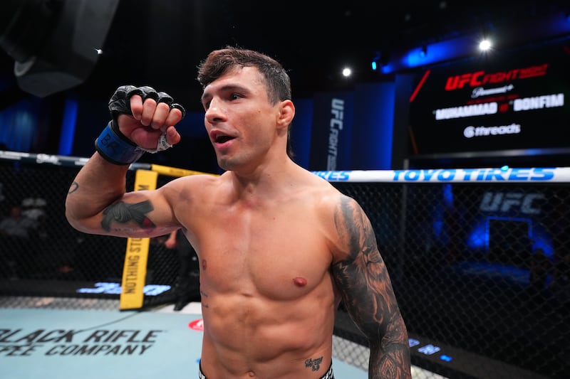 Alessandro Costa of Brazil reacts after defeating Matt Schnell in a catchweight fight during the UFC Fight Night event at Meta APEX on June 06, 2026 in Las Vegas, Nevada.