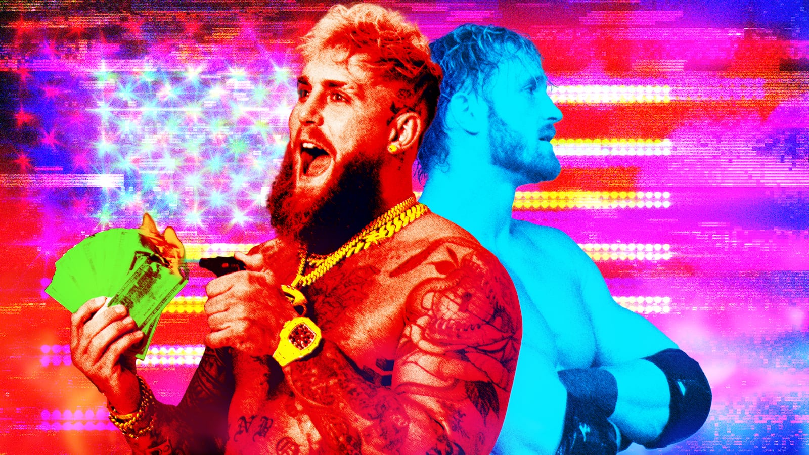 A photo illustration of Logan Paul and Jake Paul.