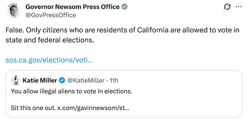 Newsom's press office batted away accusations Miller lobbed at him.