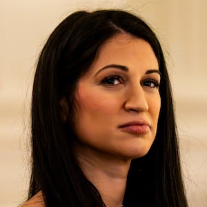 WASHINGTON, DC - FEBRUARY 21: Katie Miller, former advisor to the Department of Government Efficiency (DOGE), attends the National Governors Association Evening Dinner and Reception in the East Room of the White House on February 21, 2026 in Washington, DC. Trump is hosting the governors in Washington for the annual National Governors Association meetings. (Photo by Al Drago/Getty Images)