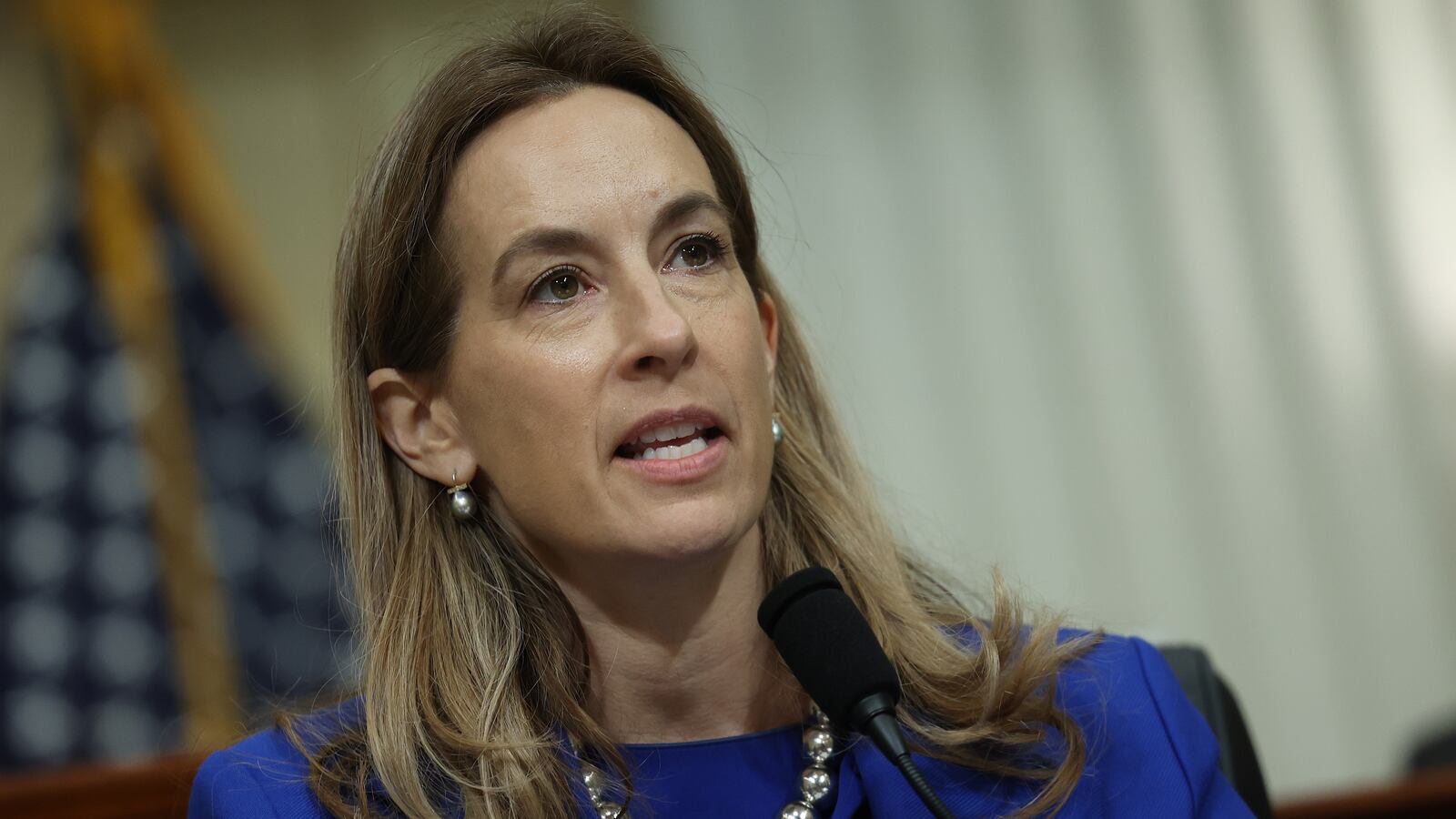 WASHINGTON, DC - FEBRUARY 28: U.S. Rep. Mikie Sherrill (D-NJ) questions witnesses in a hearing of the House Select Committee on Strategic Competition between the United States and the Chinese Communist Party, in the Cannon House Office Building on February 28, 2023 in Washington, DC. The committee is investigating economic, technological and security competition between the U.S. and China.