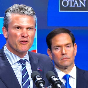 Defense Secretary Pete Hegseth speaks next to U.S. Secretary of State Marco Rubio, during a press conference at a NATO summit in The Hague, Netherlands June 25, 2025.