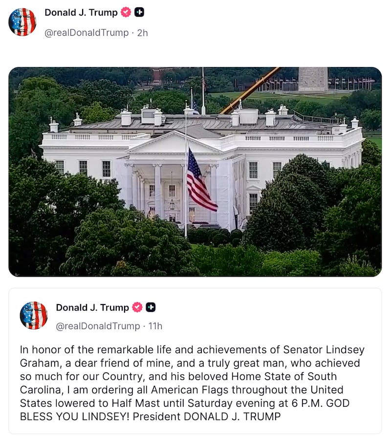 Flags lowered at the White House.