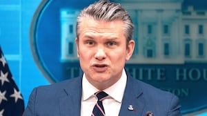 Defense Secretary Pete Hegseth speaks to reporters at a briefing on Monday, April 6, 2026 at the White House in Washington, D.C.