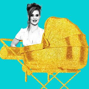 Kelly Osbourne in a golden pram