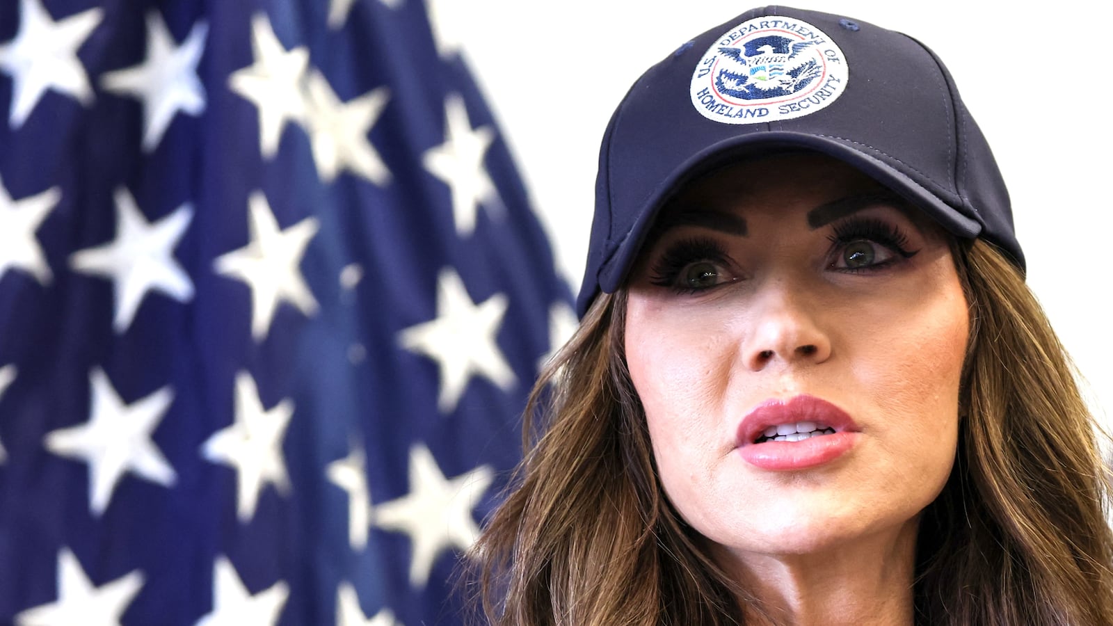 Kristi Noem speaks during a news conference at the Wilshire Federal Building in Los Angeles on June 12, 2025.