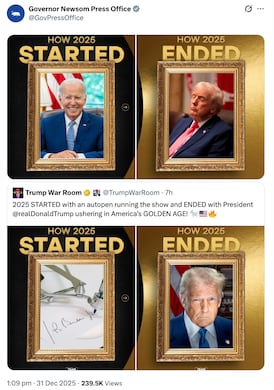 Gavin Newsom Takes Swipe at Sleepy Trump, 79, in Year-End Post