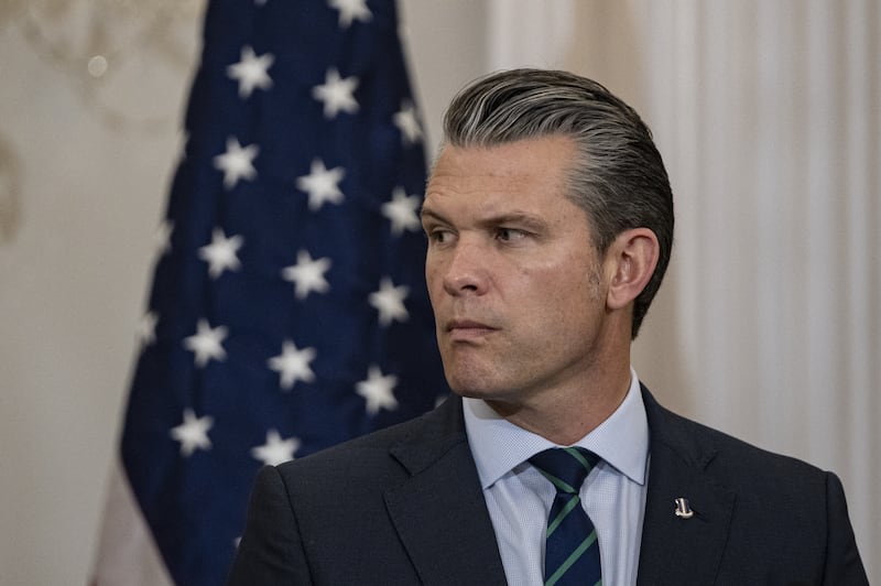 Pete Hegseth delivers remarks at the State Department in Washington DC, on December 8, 2025.