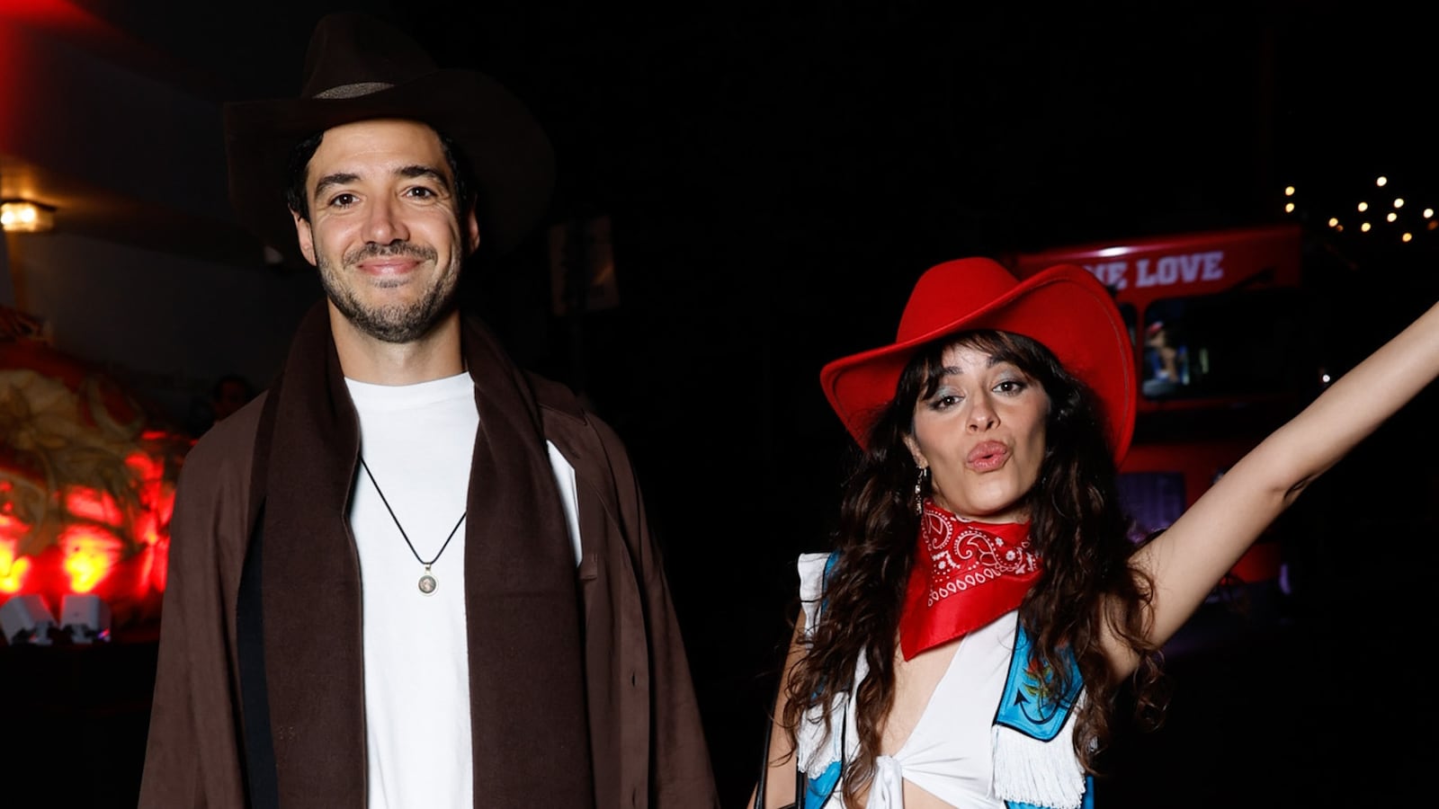 Henry Junior Chalhoub and Camila Cabello are seen arriving to the Vas J Morgan and Michael Braun 2025 annual Halloween party on October 31, 2025 in Los Angeles, California.