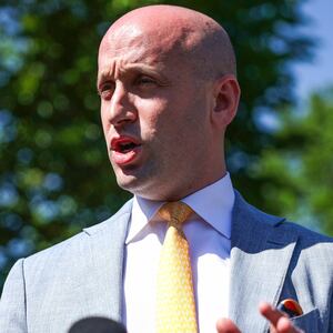 Deputy Chief of Staff Stephen Miller speaks to members of the media outside of the White House on April 28, 2025 in Washington, DC.