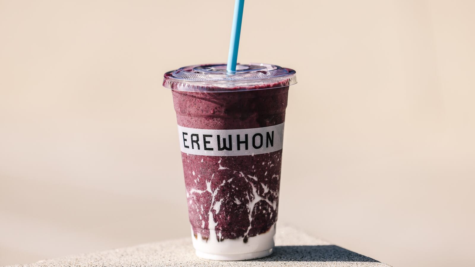 A close-up of Erewhon's deep red Dr. Pauls Raw Animal-Based Smoothie made with beef organs.
