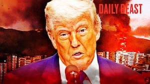 A photo illustration of Donald Trump in front of a screen grab from the attack on Venezuela for the podcast.